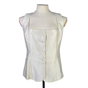Brook + Lynn Square Neck Sleeveless Vest Top Ivory Button Front Women's Size L